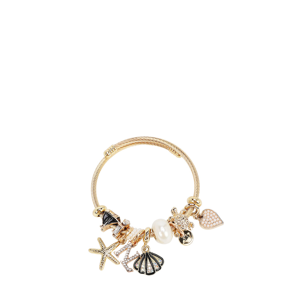BR8021 | Pulsera de cable dorada con charms marinos | Black