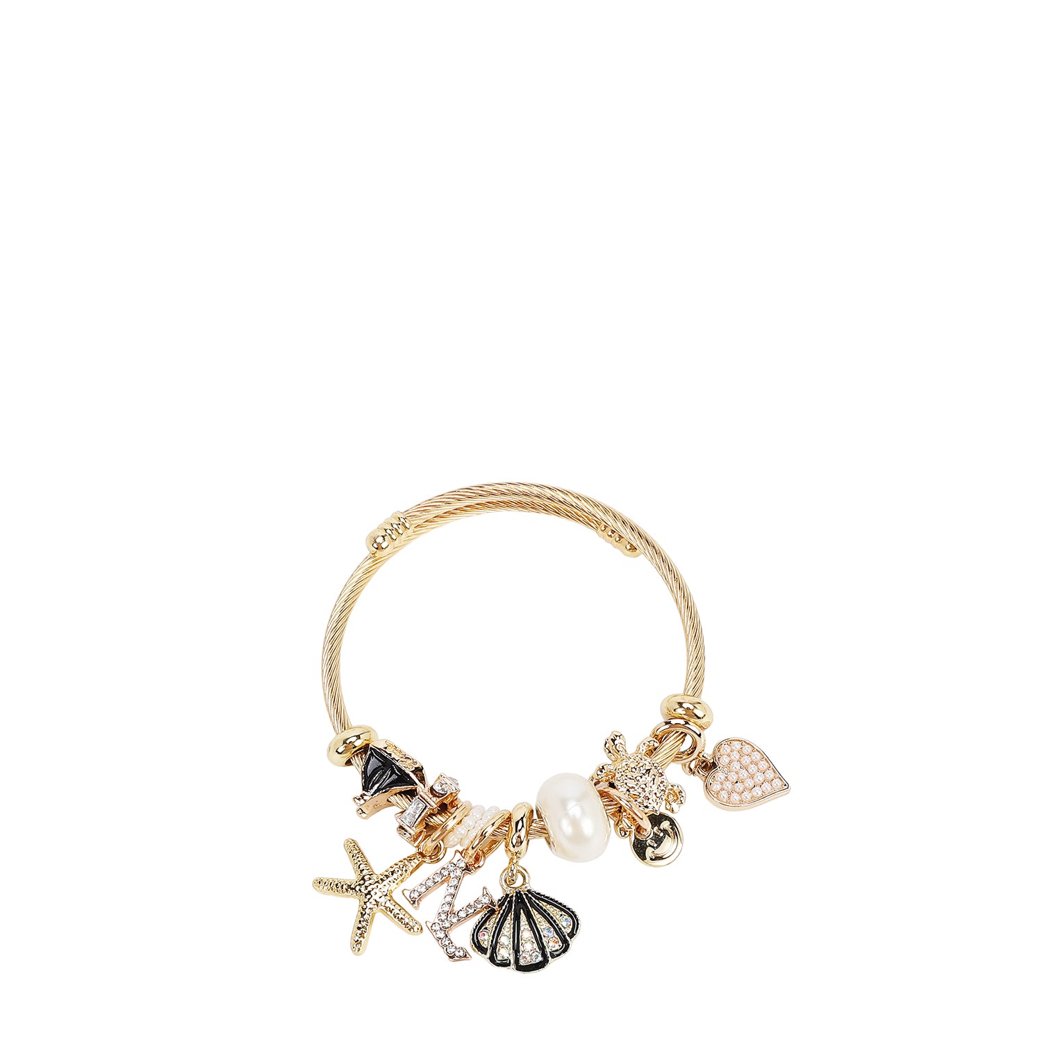 BR8021 | Pulsera de cable dorada con charms marinos | Black