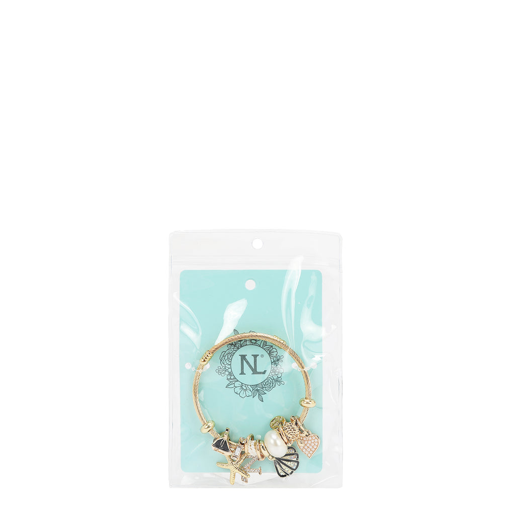 BR8021 | Pulsera de cable dorada con charms marinos | Black