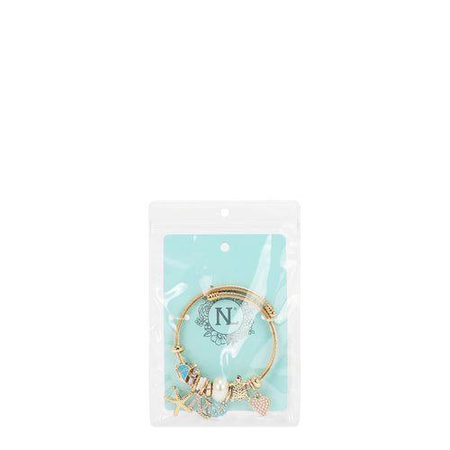 BR8021 | Pulsera de cable dorada con charms marinos | Blue