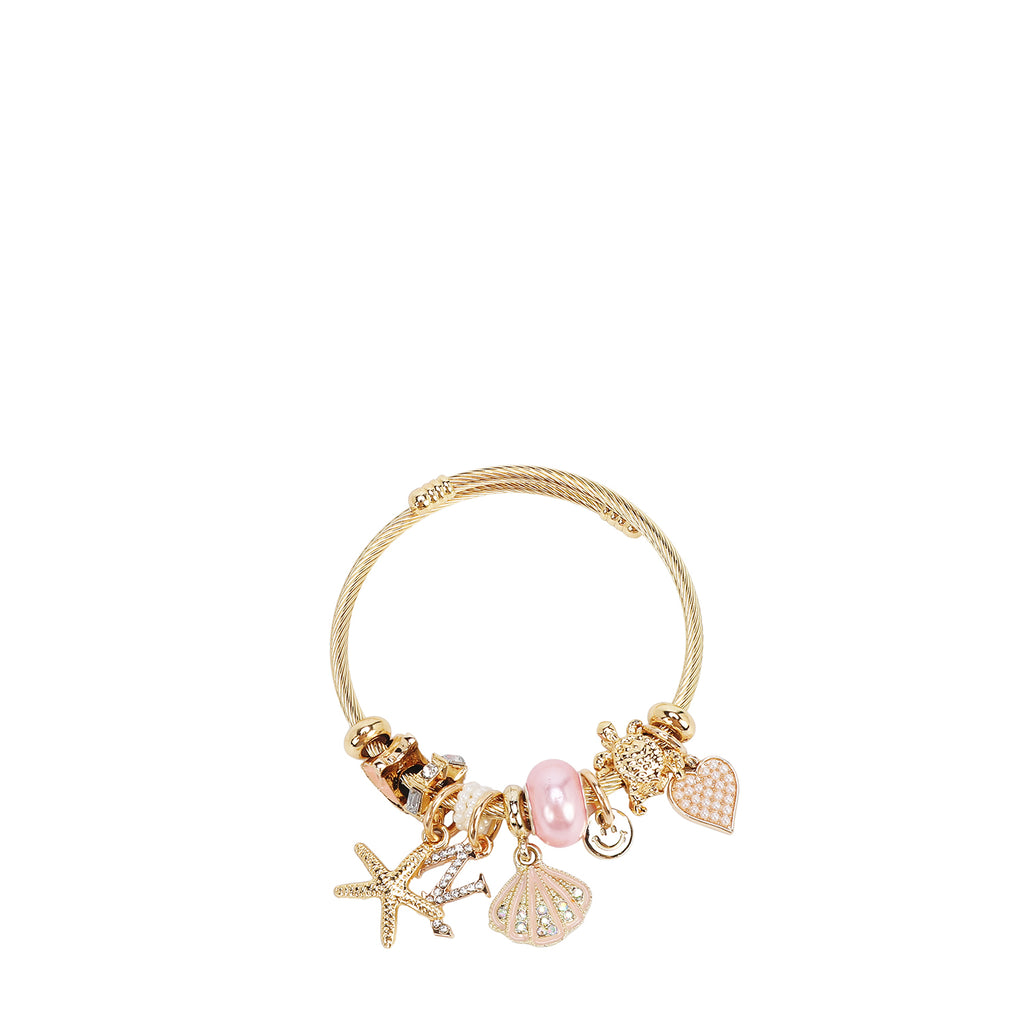 BR8021 | Pulsera de cable dorada con charms marinos | Pink