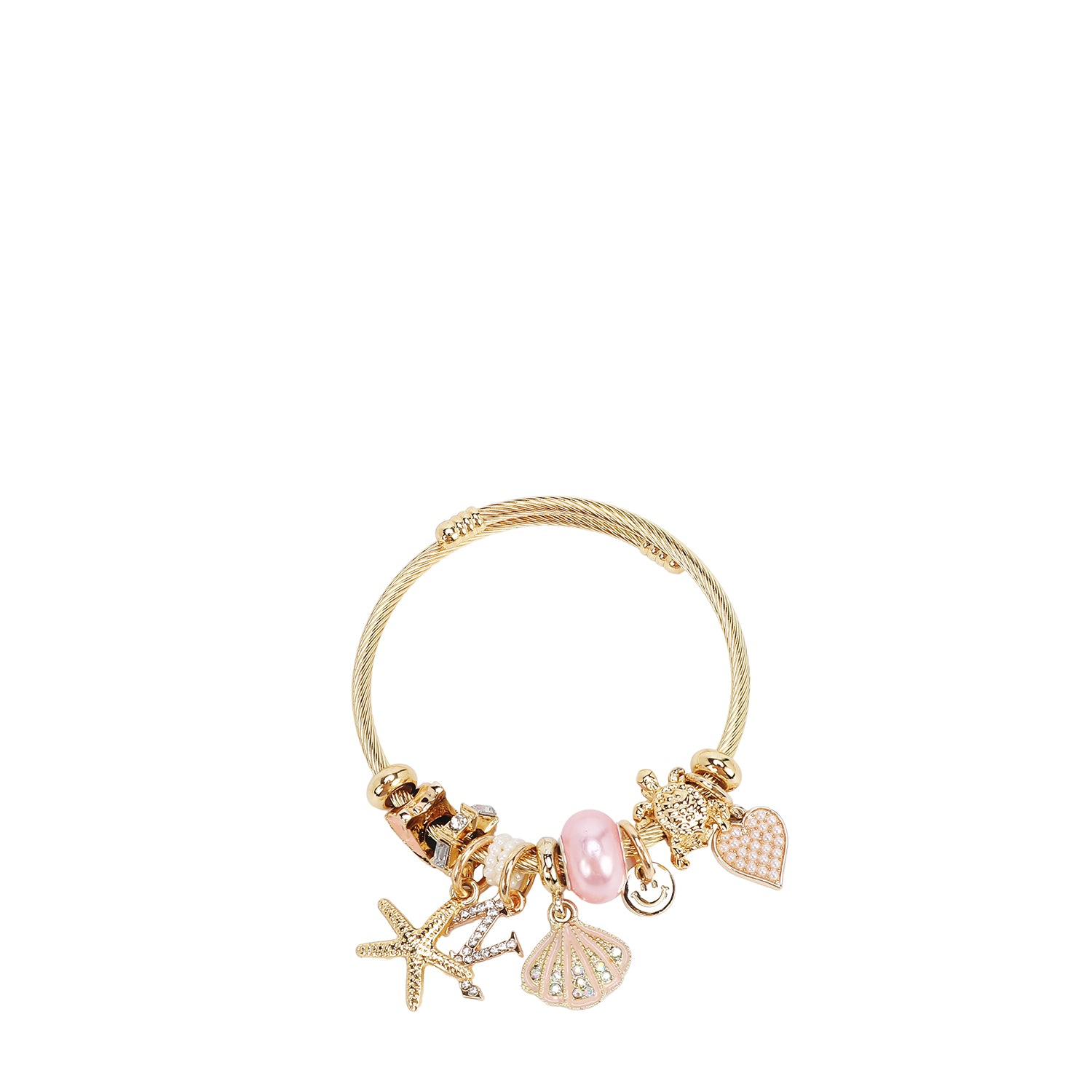 BR8021 | Pulsera de cable dorada con charms marinos | Pink