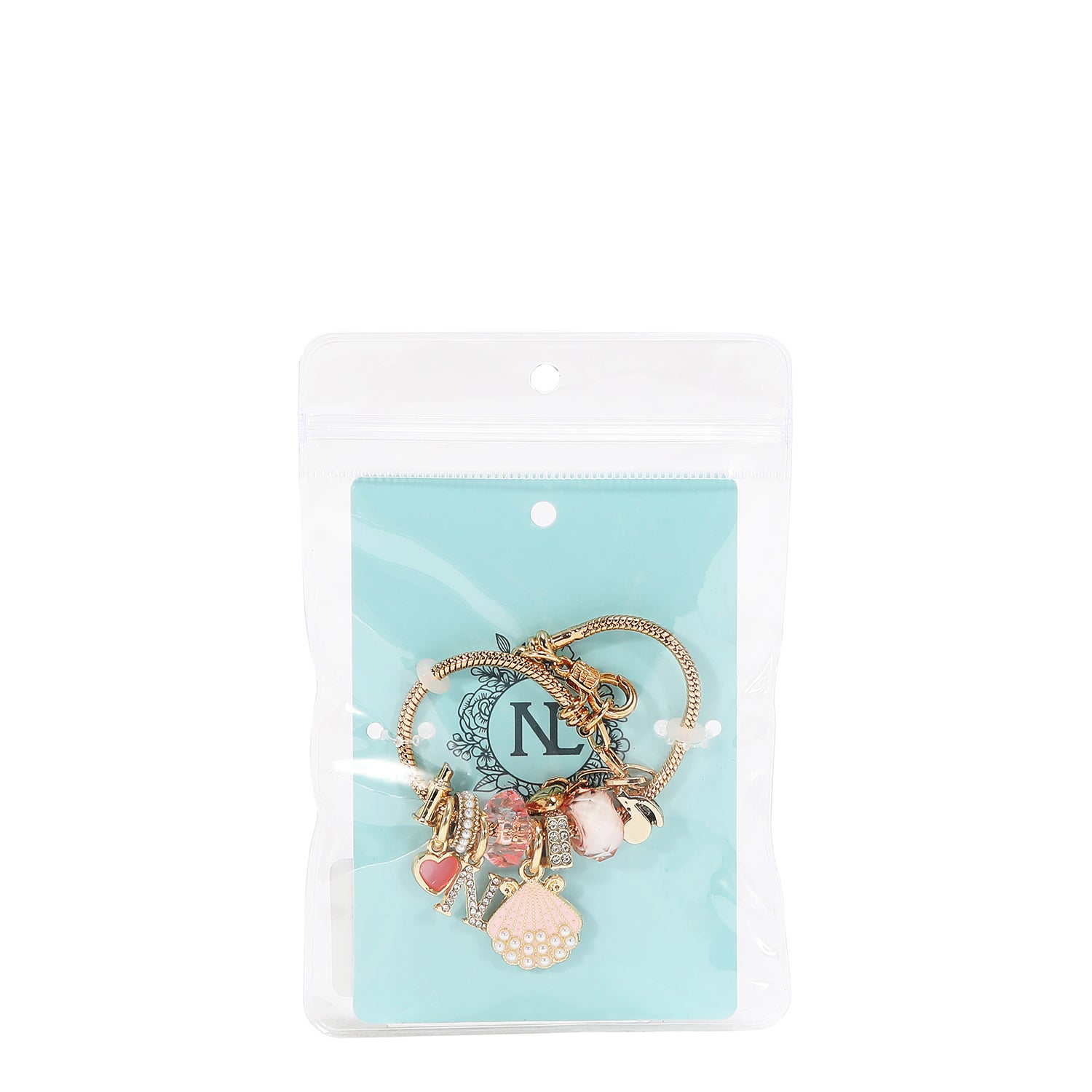 BR8022 | Pulsera de cadena dorada con charms | Pink