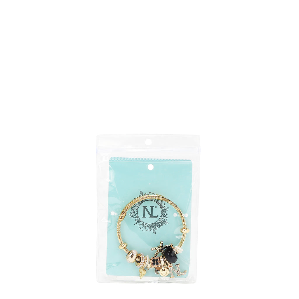 BR8023 | Pulsera de cable dorada con charms oceánicos | Black