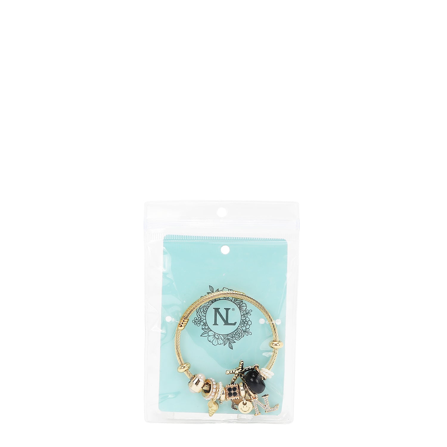 BR8023 | Pulsera de cable dorada con charms oceánicos | Black