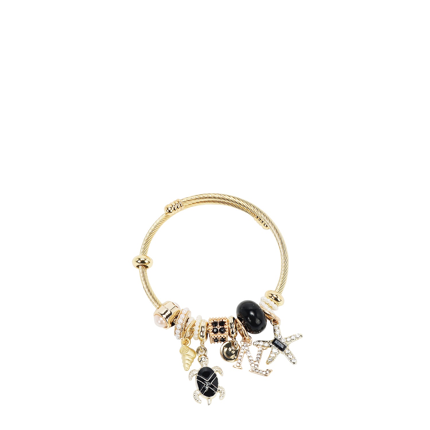BR8023 | Pulsera de cable dorada con charms oceánicos | Black