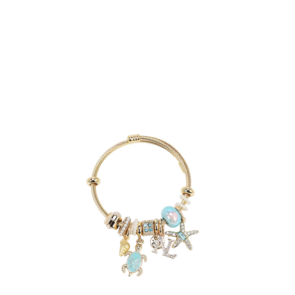 BR8023 | Pulsera de cable dorada con charms oceánicos | Blue