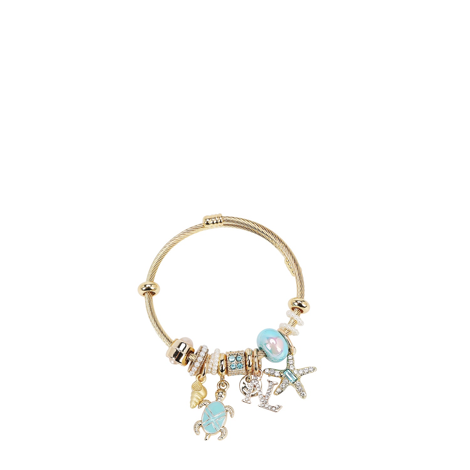 BR8023 | Pulsera de cable dorada con charms oceánicos | Blue