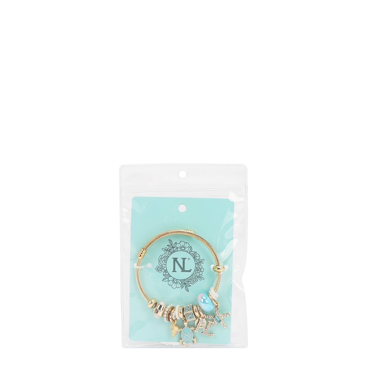 BR8023 | Pulsera de cable dorada con charms oceánicos | Blue