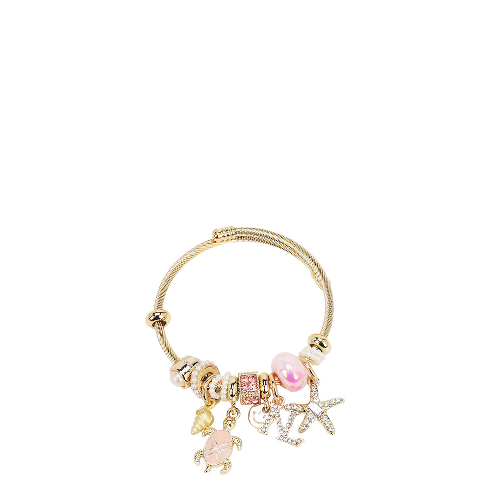 BR8023 | Pulsera de cable dorada con charms oceánicos | Pink