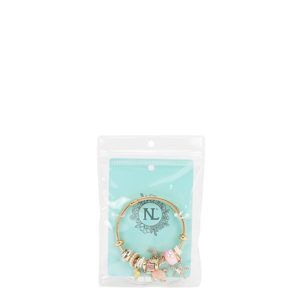 BR8023 | Pulsera de cable dorada con charms oceánicos | Pink