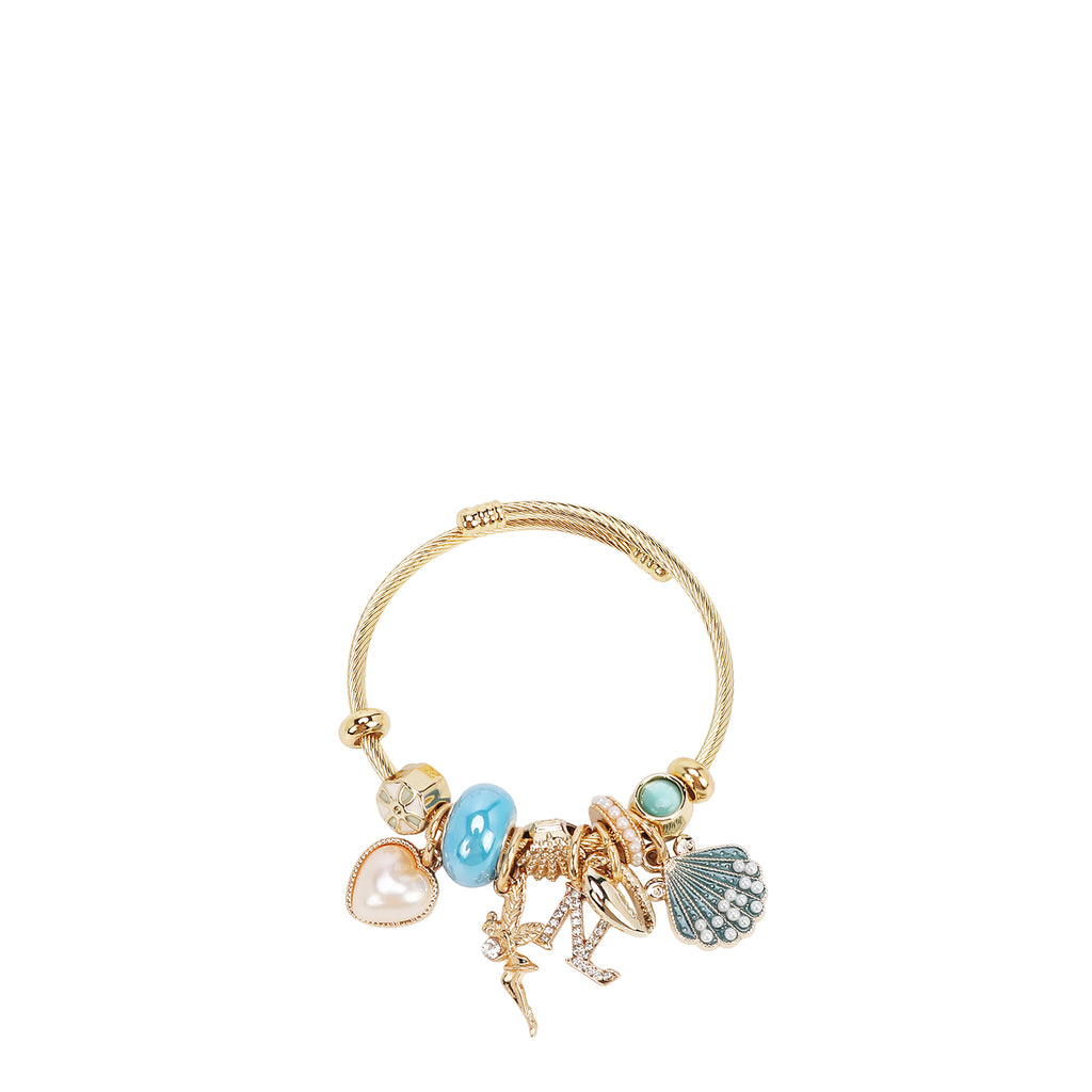 BR8024 | Pulsera de cable dorada con charms marinos románticos | Blue