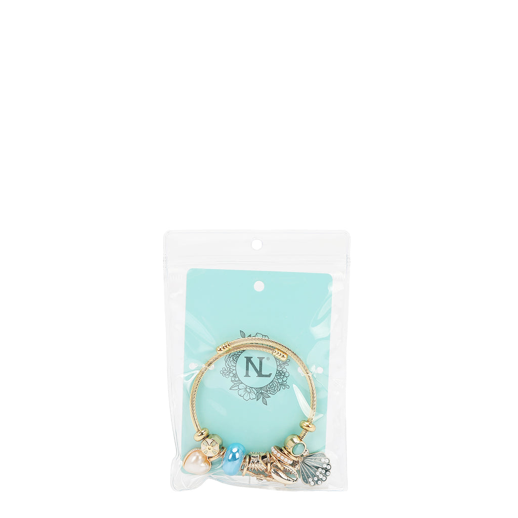 BR8024 | Pulsera de cable dorada con charms marinos románticos | Blue