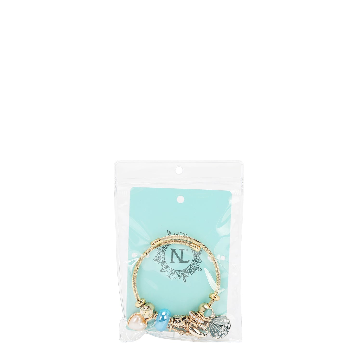 BR8024 | Pulsera de cable dorada con charms marinos románticos | Blue