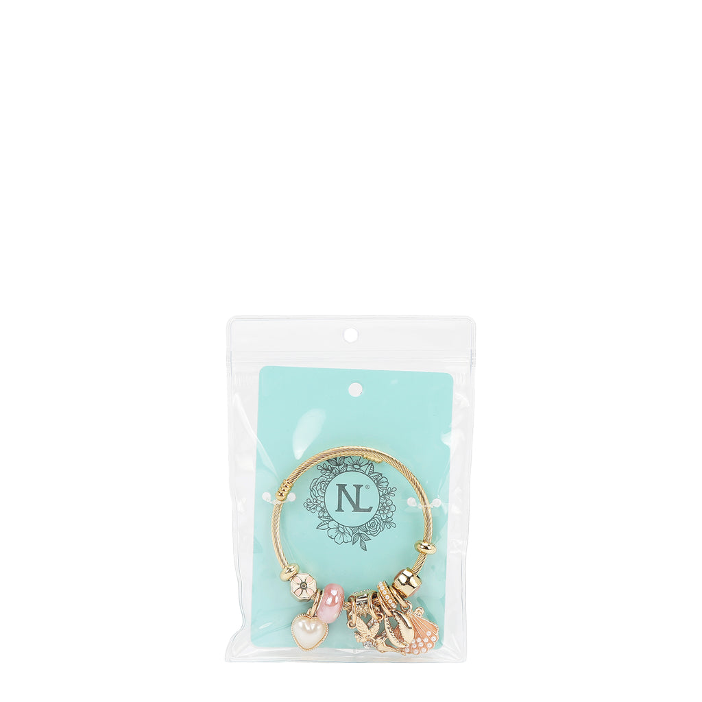BR8024 | Pulsera de cable dorada con charms marinos románticos | Pink