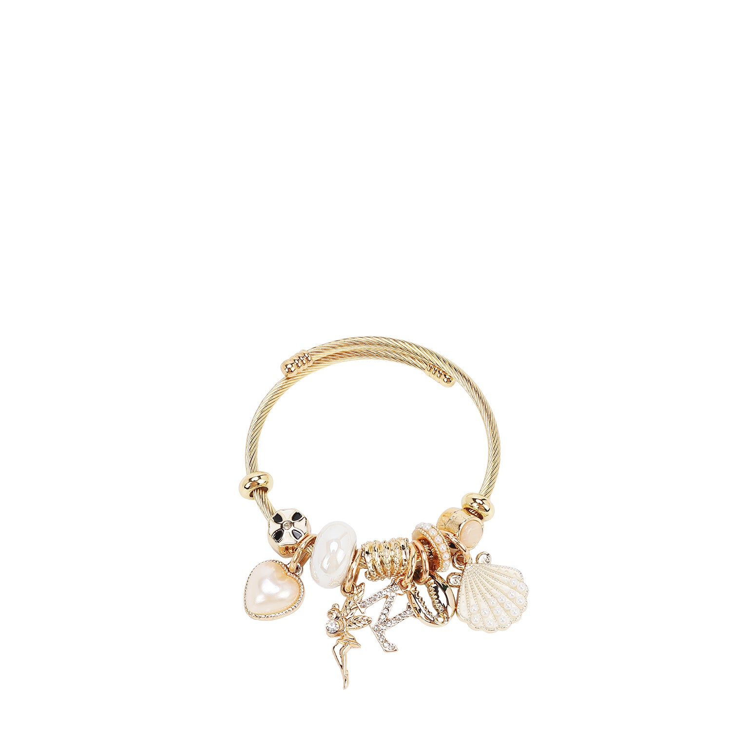 BR8024 | Pulsera de cable dorada con charms marinos románticos | White