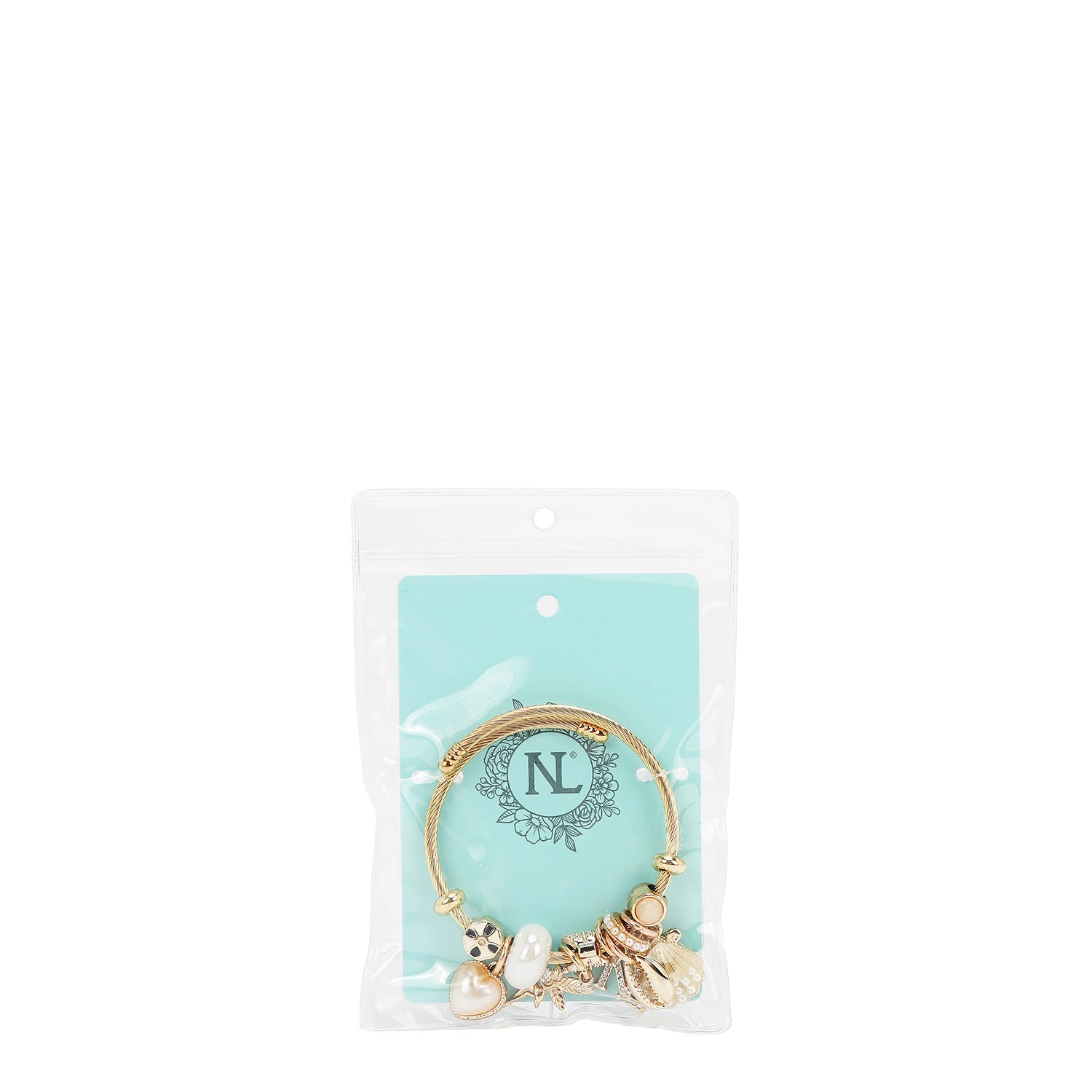 BR8024 | Pulsera de cable dorada con charms marinos románticos | White