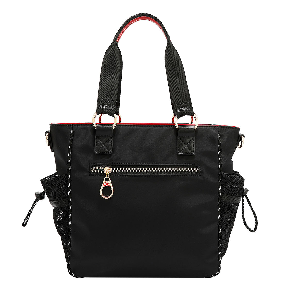Bolsa Tipo Tote Estampado Coca Cola x Nicole Lee Color Negra Estructura Varios Compartimientos, Asas y Correa ajustable y desmontable