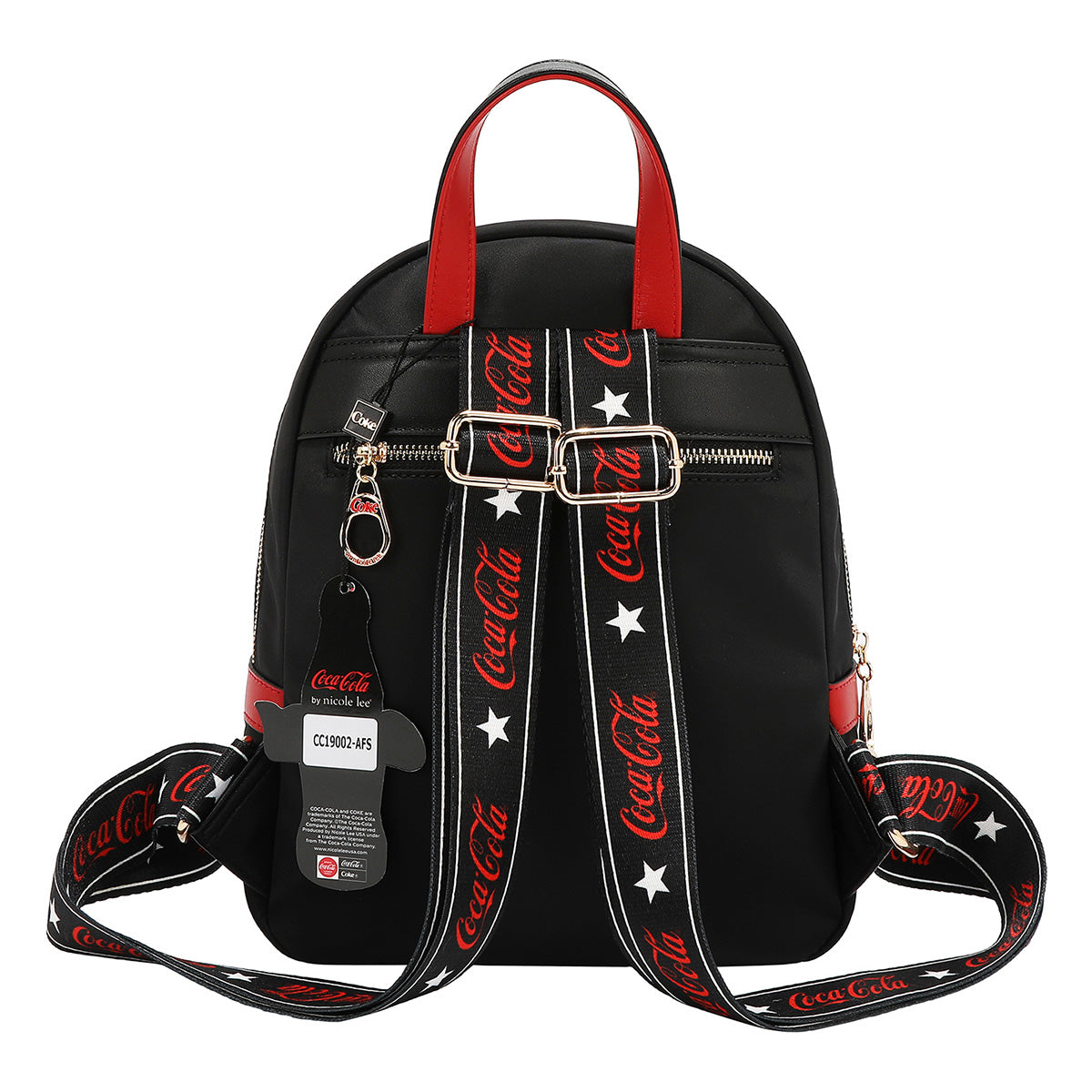 Mochila  Estampado Coca Cola x Nicole Lee Color Negra  Estructura Doble Compartimiento y Correas Ajustables