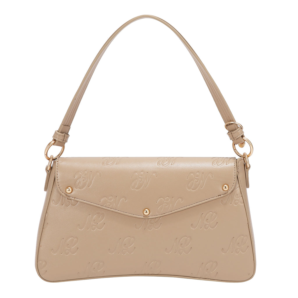 EMB17674 | Bolso tipo bowling con logotipo NL en relieve | Taupe
