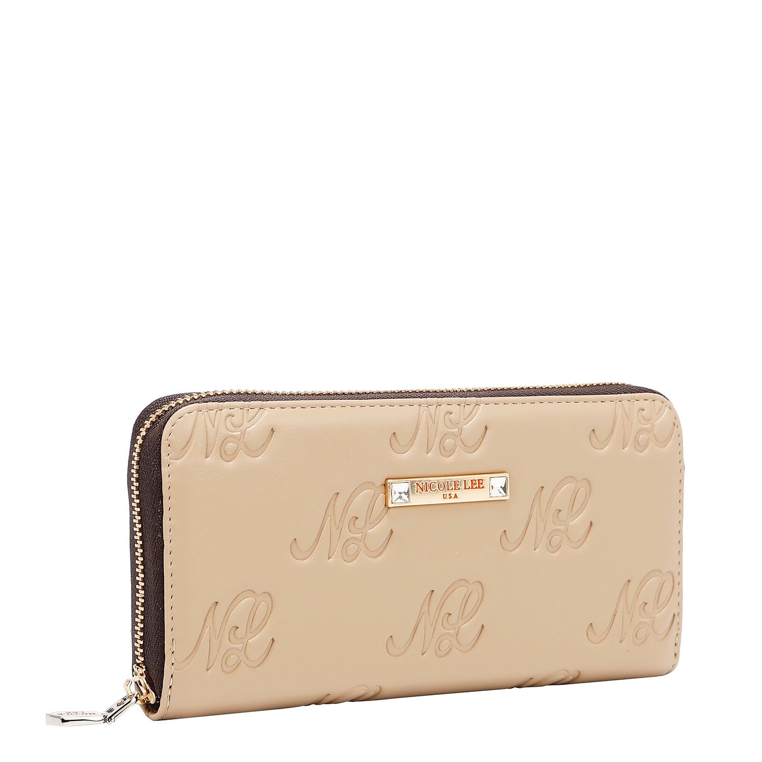 EMB8035 | Cartera con cremallera y logotipo NL en relieve | Taupe